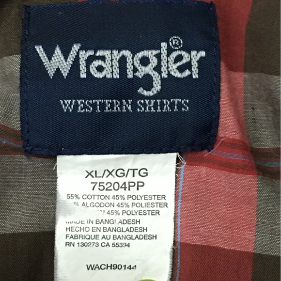 Wrangler Western ‎Pearl Snap Brown Red Plaid Long Sleeve Shirt - Men’s XL - Picture 11 of 13